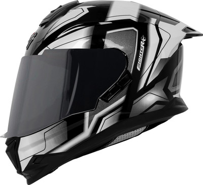 Steelbird SBH-57 Fighter F3 ISI and DOT Certified Full Face Helmet for Men and Women Motorbike Helmet(Glossy Black White with Silver Sun Shield)
