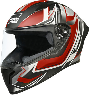 STUDDS Thunder Flash Full Face ISI & DOT Certified Helmet with Spoiler and Clear Visor Motorbike Helmet(MATT BLACK - RED)