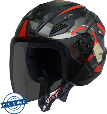 Steelbird SBA-6 7Wings Gravity Open Face Helmet, ISI Certified Helmet Motorbike Helmet(Matt Black Red with Smoke Visor)