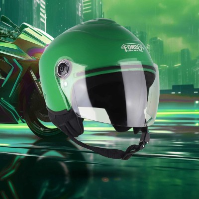 FOROLY Track Unisex Open Face ABS Material with Scratch Resistant Visor Motorbike Helmet(Green)