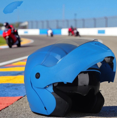 deletion O2 Flipup ISI with Polycarbonate Visor And Sunvisor Glasses (NN-1) Motorbike Helmet(Blue)