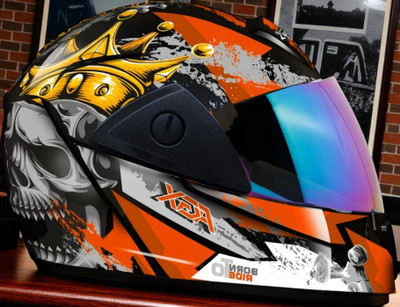 FOROLY Rado Nirvan with Anti UV Rainbow Visor ABS Material Unisex (NN-1) Motorbike Helmet(Orange)