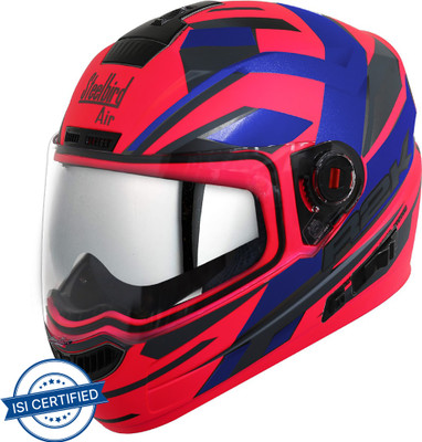 Steelbird SBA-1 R2K Double Visor Full Face Graphics Helmet, Inner Silver Sun Shield Motorbike Helmet(Glossy Fluo Watermelon Blue)