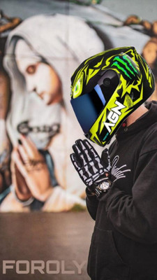 Racing-1 AGN Monster with Rainbow Visor ABS Material Unisex Motorbike Helmet(Green)