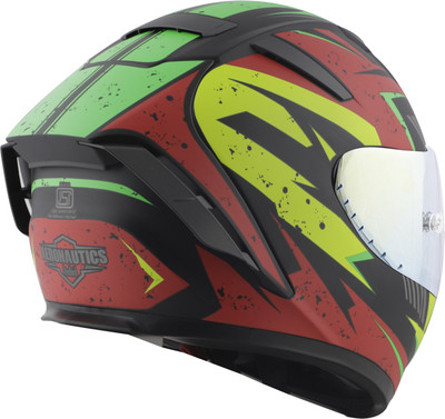Steelbird SA-2 Breezer ISI Certified Full Face Graphic Helmet Motorbike Helmet(Glossy Black Red Fluo Green with Gold Visor)