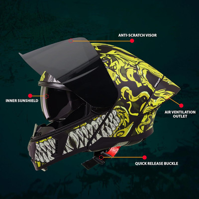 Steelbird Air SBA-20 ISS DRACO Flip Up ISI Certified Large With Inner Smoke Sun Shield Motorsports Helmet(Matt Black Neon)