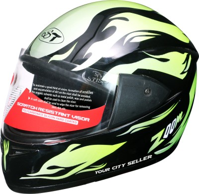 stiss Stylish Black And Green Design Full Face Men Motorbike Helmet(Black, Green)