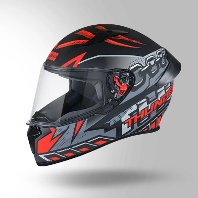 STUDDS FULL FACE THUNDER D5 MATT BLACK N2 RED 580 MM SIZE L Motorsports Helmet(MATT FINISH)