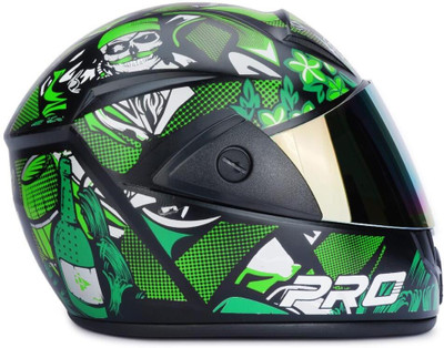 FOROLY Pirate Green with Rainbow Visor ABS Material Unisex Motorbike Helmet(Green)