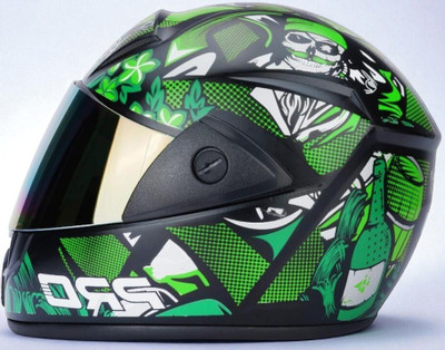 deletion Pirate Green with Rainbow Visor ABS Material Unisex (PP-1) Motorbike Helmet(Green)