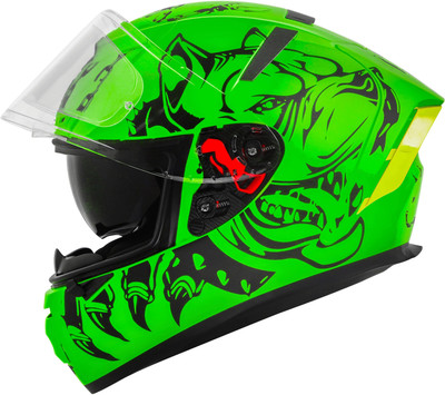 IGNYTE IGN-4 Pitbull ISI/DOT Certified Full Face Graphic Helmet with Inner Sun Shield Motorbike Helmet(Glossy Green Black with Anti Fog Clear Visor)