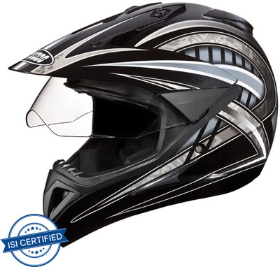 STUDDS Motocross D2 with Visor Motorbike Helmet(Black)