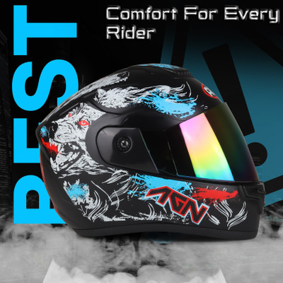 Agx AGN Monster Wolf Fullface ABS Material with Rainbow Visor Unisex Motorbike Helmet(Multicoolor)