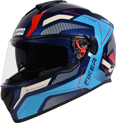 STUDDS Drifter D5 Fiker ISI Certified with Dual Visor & Spoiler Full Face Helmet Helmet Motorbike Helmet(Blue, Blue)