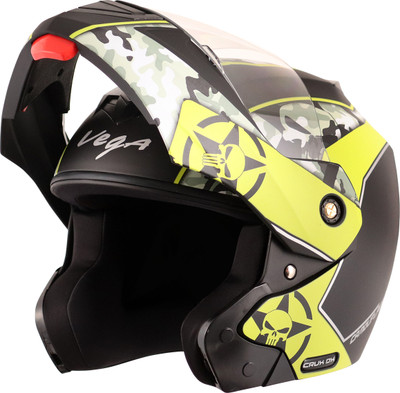 VEGA Crux Dx Camoflage Motorbike Helmet(Dull Black Neon Yellow)