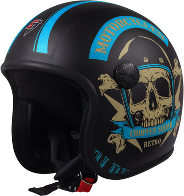 Steelbird SBH-55 Retro Chopper Squad ISI Certified Open Face Helmet for Men and Women Motorbike Helmet(Glossy Black Blue)