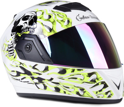 urban carrier ABS Ghost Rider Full Face Rainbow Visor Motorbike Helmet(Lemon Green)