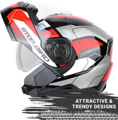 Steelbird SBA-7 Huracan ISI Certified Flip-Up Helmet for Men and Women with Sun Shield Motorbike Helmet(Matt Black Red)