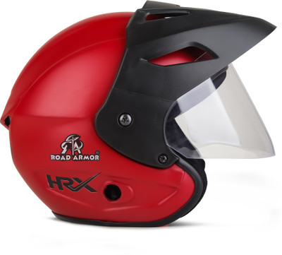 ROAD ARMOR ISI Certified Open Face Motorbike Helmet (Dashing Yellow with Clear Visor) Motorbike Helmet(Red)
