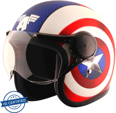 VEGA Jet Marvel Captain America Edition Motorbike Helmet(Dull White Red)