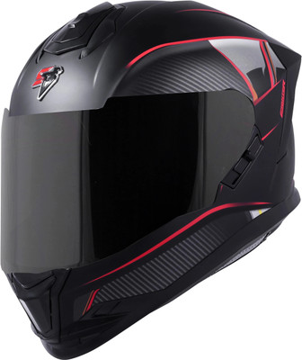 Steelbird SBH-57 Carbon Fighter ISI and DOT Certified Full Face Helmet for Men and Women Motorbike Helmet(Glossy Black Red)