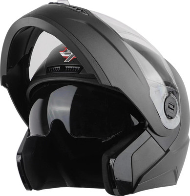 Steelbird SBA-7 7Wings ISI Certified Flip-Up for Men and Women Motorbike Helmet(Dashing Black with Outer Clear and Inner Smoke Sun Shield)