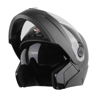 Steelbird SBA-7 7Wings ISI Certified Flip-Up for Men and Women Motorbike Helmet(Dashing Black with Outer Clear and Inner Smoke Sun Shield)