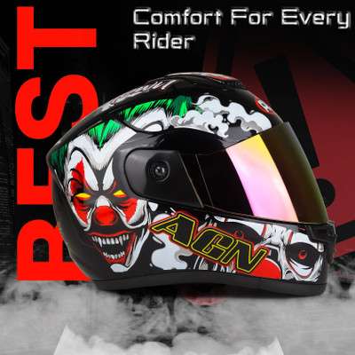 FOROLY AGN Monster Clown Fullface ABS Material with Rainbow Visor Unisex Motorbike Helmet(Multicoolor)