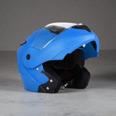 TRINOS Flipup with Anti UV PC and Dual Visor ABS Material Unisex (PP-1) Motorbike Helmet(Blue)