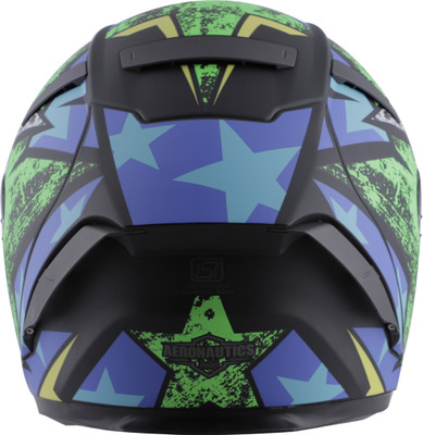 Steelbird SA-2 Star ISI Certified Full Face Graphic Helmet Motorbike Helmet(Matt Black Green with Rainbow Visor)