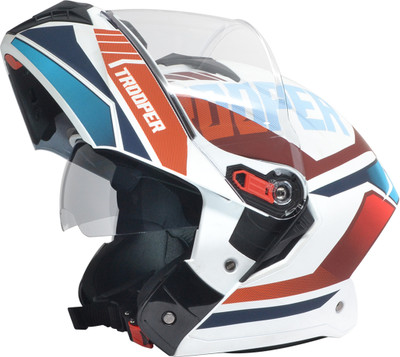 STUDDS Trooper D1 Flip-up Full Face with Dual Visor Motorbike Helmet(Matt White N2)