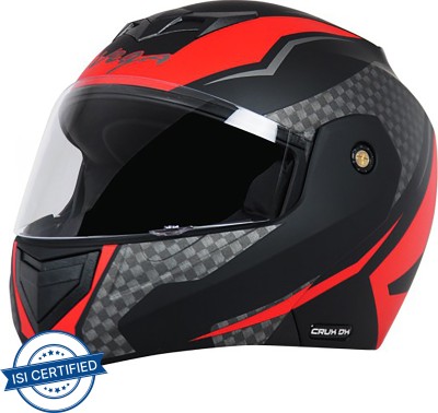 VEGA Crux DX Checks Motorbike Helmet(Dull Black, Red)