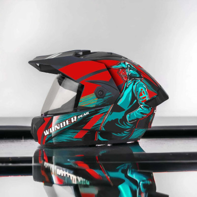 FOROLY Wonder Cap Cyber Spoiler ABS Material with Rainbow visor Motorbike Helmet(Red)