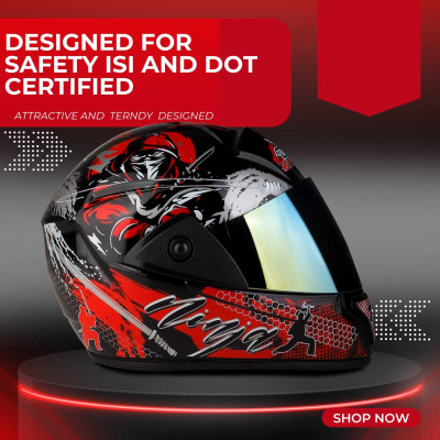 FOROLY Rado Ninja with Rainbow Visor ABS Material Motorbike Helmet(Red)
