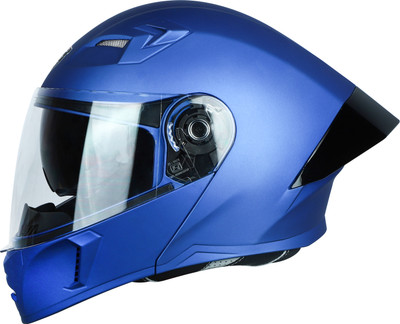 Steelbird SBA-20 7Wings ISI Certified Flip-Up Helmet with Black Spoiler for Men and Women Motorbike Helmet(Glossy Y. Blue with Inner Smoke Sun Shield)