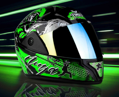Agx Rado Ninja with Rainbow Visor ABS Material Motorbike Helmet(Green)