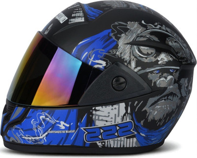 TRINOS Gorilla Full Face Abs Material With Anti UV Rainbow Visor Unisex (MM-1) Motorbike Helmet(Blue)