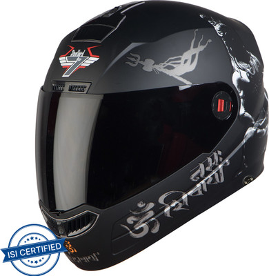 Steelbird Mahdev Matt Motorbike Helmet(Matt Black White with Smoke Visor)