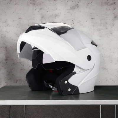 Agx Flipup with Anti UV PC and Dual Visor ABS Material Unisex Motorbike Helmet(White)
