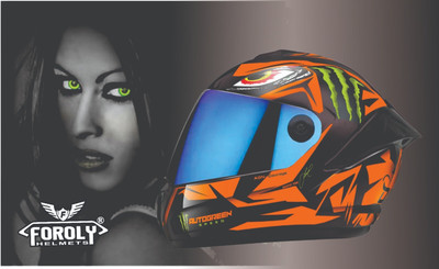 FOROLY Speed Autogreen Full Face ABS Material with Rainbow Visor Motorbike Helmet(Orange)