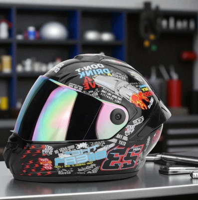 FOROLY Speed Biker With Rainbow Visor ABS Material (PP-1) Motorbike Helmet(Multicolor)