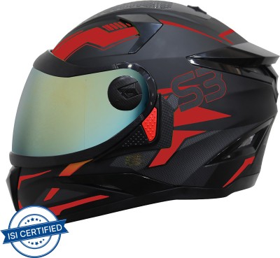 Steelbird Terminator Full Face Graphic Motorbike Helmet(Matt Black Red with Chrome Gold Visor)