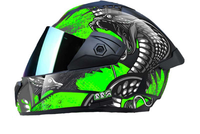 Agx Foroly Wonder Snake ABS Material with Rainbow Visor Motorbike Helmet(Green)