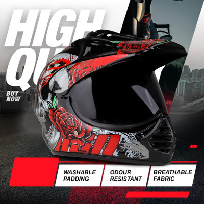 FOROLY X7 Devil Motocross with PC Visor Stylish Graphics Unisex Motorbike Helmet(Red)