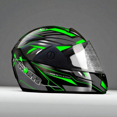 TRINOS D2 Rado with Polycarbonate Visor ABS Material Unisex (PP-1) Motorbike Helmet(Green, Black)