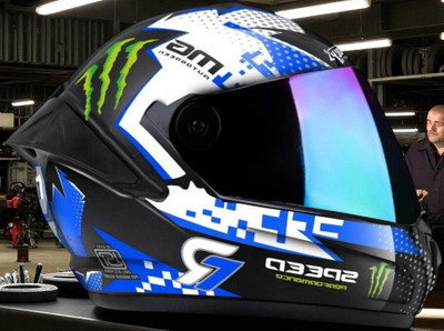 deletion Speed 23 with Anti UV Rainbow Visor ABS Material Unisex (OO-1) Motorbike Helmet(Blue)