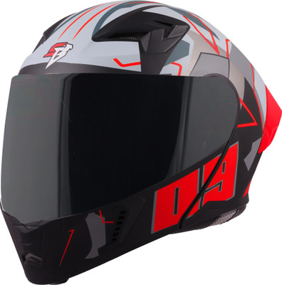 Steelbird SBA-20 09 ISI Certified Flip-Up Graphic Helmet for Men and Women Motorbike Helmet(Glossy Black Red)