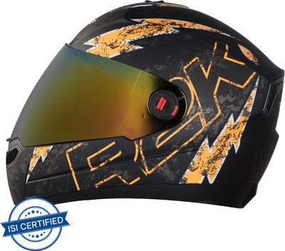 Steelbird R2K LIVE Motorbike Helmet  (Matt Black Orange With Chrome Gold Visor) For Rs. 1189 @ 50 %