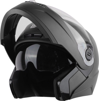 Steelbird Air SBA-7 FLIP UP DASHING BLACK WITH INNER SUN SHIELD HI-QUALITY 600MM Motorsports Helmet(Black)