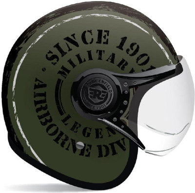 ROYAL ENFIELD Airborne Div Open Face with Visor Motorbike Helmet(BATTLE GREEN)